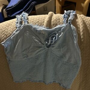 Light Blue Smocked Crop Top